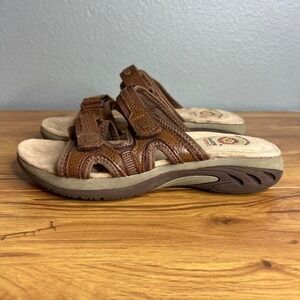 Earth Spirit Sandals Womens 7.5 Brown Oak Leather Gelron 2000 Slide Adjustable